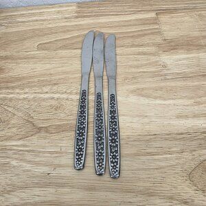 Interpur Stainless Floral flatware 3 Butter Knives glossy Black accents Japan